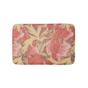 William Morris Poppies Floral Art Nouveau Pattern Bath Mat