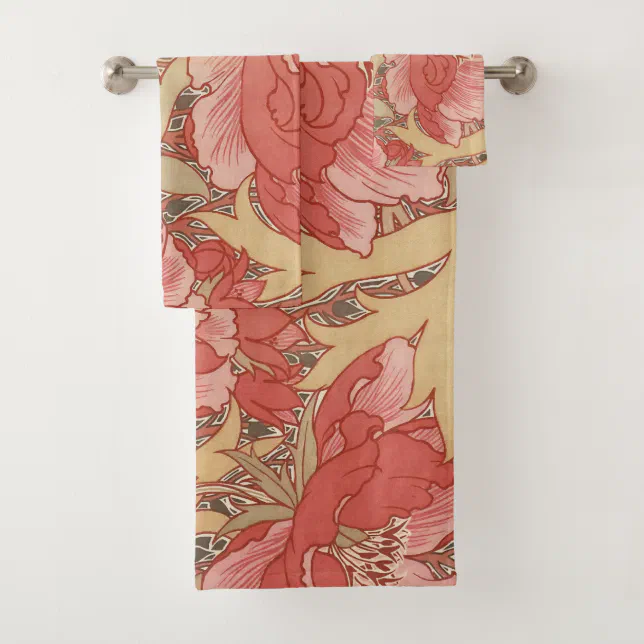 William Morris Poppies Floral Art Nouveau Pattern Bath Towel Set | Zazzle