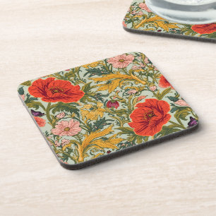 William Morris Poppies Floral Art Nouveau Pattern  Beverage Coaster