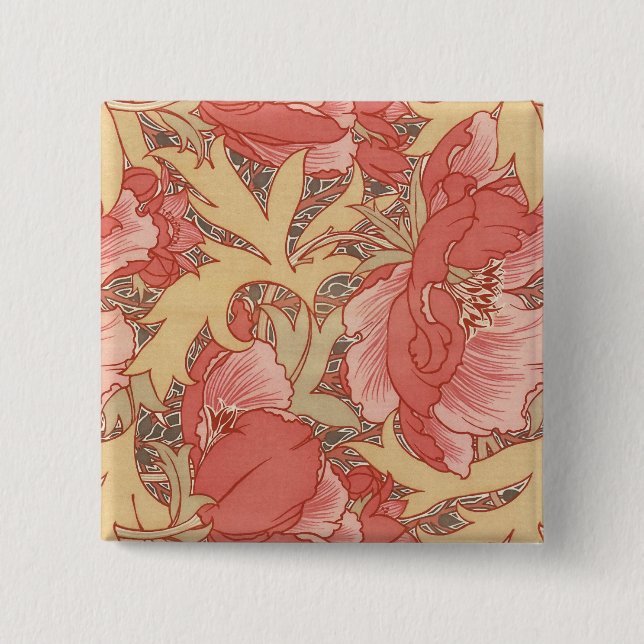 William Morris Poppies Floral Art Nouveau Pattern Button (Front)