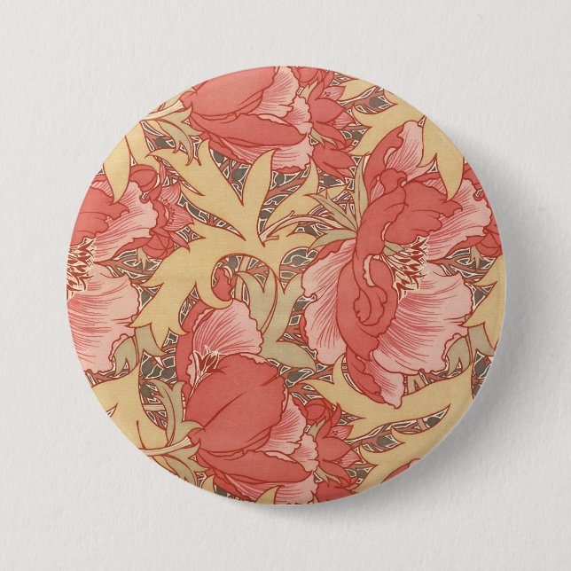 William Morris Poppies Floral Art Nouveau Pattern Button (Front)