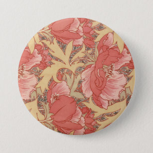 William Morris Poppies Floral Art Nouveau Pattern Button