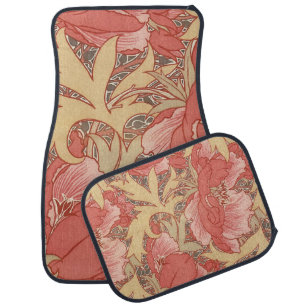 William Morris Poppies Floral Art Nouveau Pattern Car Floor Mat