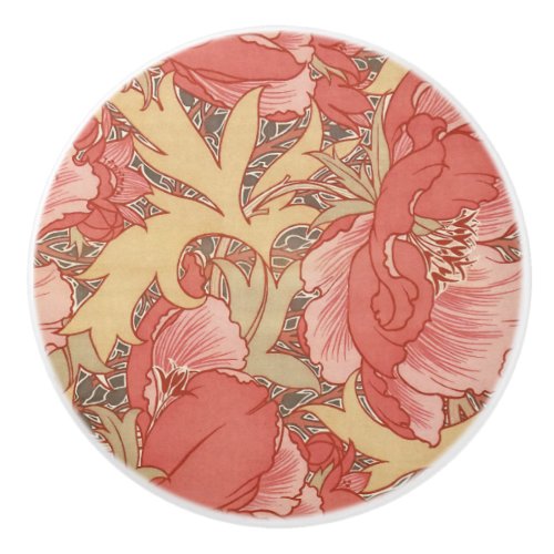 William Morris Poppies Floral Art Nouveau Pattern Ceramic Knob