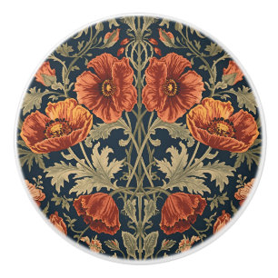 William Morris Poppies Floral Art Nouveau Pattern  Ceramic Knob