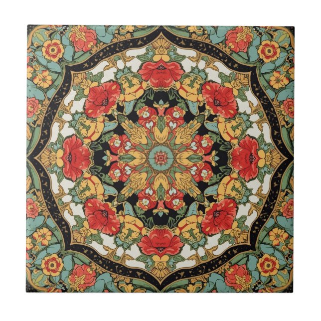 William Morris Poppies Floral Art Nouveau Pattern  Ceramic Tile (Front)