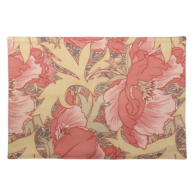 William Morris Poppies Floral Art Nouveau Pattern Cloth Placemat (Front)