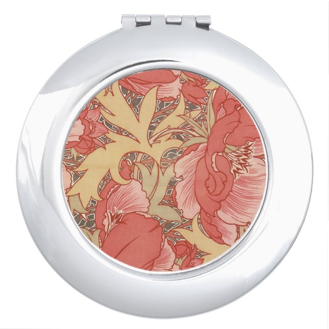 William Morris Poppies Floral Art Nouveau Pattern Compact Mirror (Front)