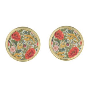 William Morris Poppies Floral Art Nouveau Pattern Cufflinks