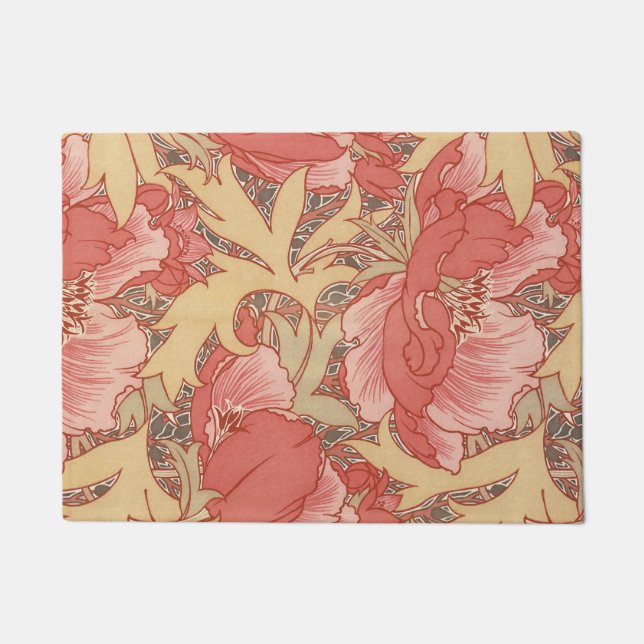William Morris Poppies Floral Art Nouveau Pattern Doormat (Front)