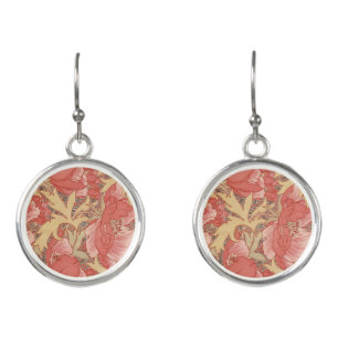 William Morris Poppies Floral Art Nouveau Pattern Earrings
