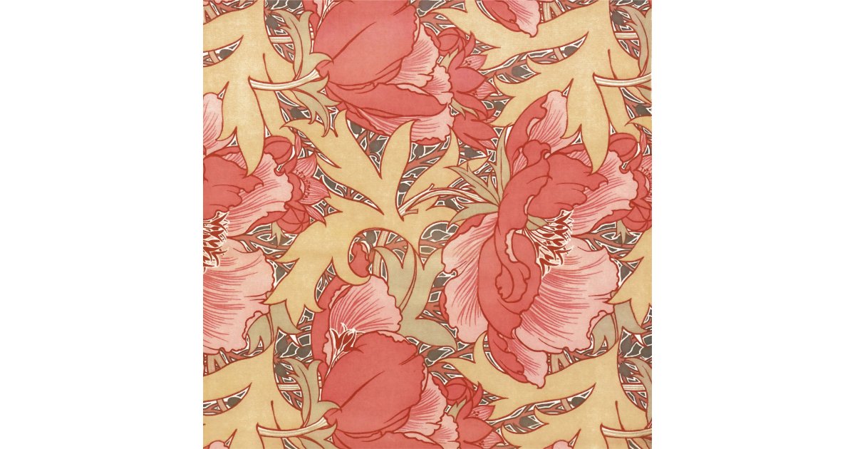 William Morris Poppies Floral Art Nouveau Pattern Fabric | Zazzle