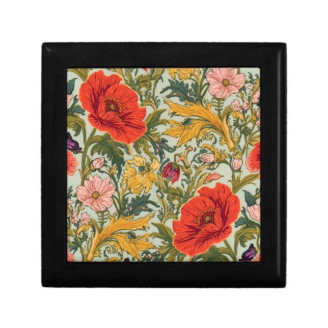 William Morris Poppies Floral Art Nouveau Pattern  Gift Box (Front)