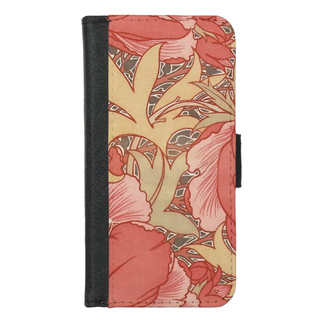 William Morris Poppies Floral Art Nouveau Pattern iPhone Wallet Case (Front)