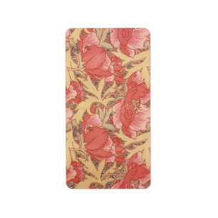 William Morris Poppies Floral Art Nouveau Pattern Label