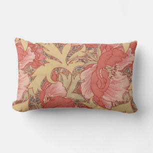 William Morris Poppies Floral Art Nouveau Pattern Lumbar Pillow