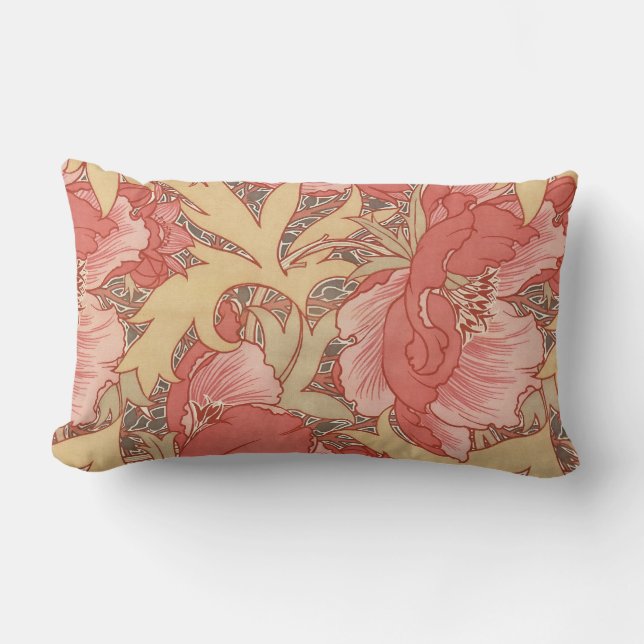 William Morris Poppies Floral Art Nouveau Pattern Lumbar Pillow (Front)