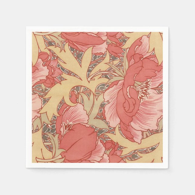 William Morris Poppies Floral Art Nouveau Pattern Napkins (Front)