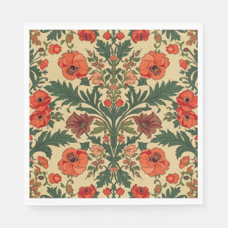 William Morris Poppies Floral Art Nouveau Pattern Napkins