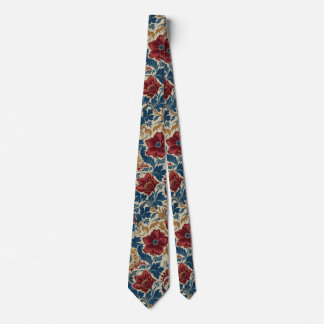 William Morris Poppies Floral art Nouveau Pattern Neck Tie