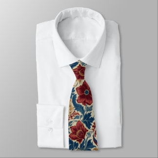 William Morris Poppies Floral art Nouveau Pattern Neck Tie