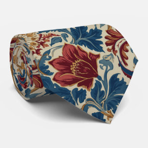William Morris Poppies Floral art Nouveau Pattern Neck Tie