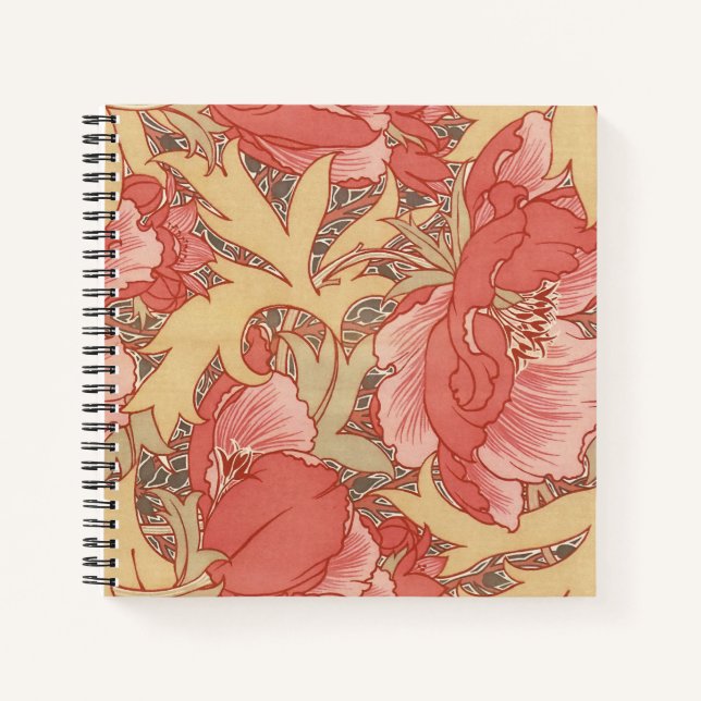William Morris Poppies Floral Art Nouveau Pattern Notebook (Front)