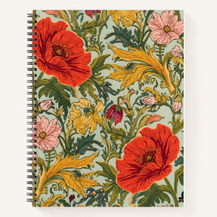 William Morris Poppies Floral Art Nouveau Pattern Notebook