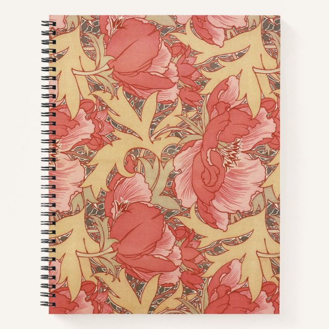 William Morris Poppies Floral Art Nouveau Pattern Notebook (Front)