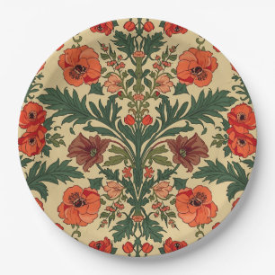William Morris Poppies Floral Art Nouveau Pattern Paper Plates