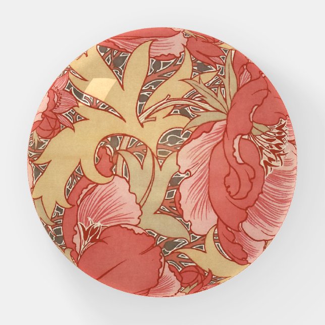 William Morris Poppies Floral Art Nouveau Pattern Paperweight (Front)