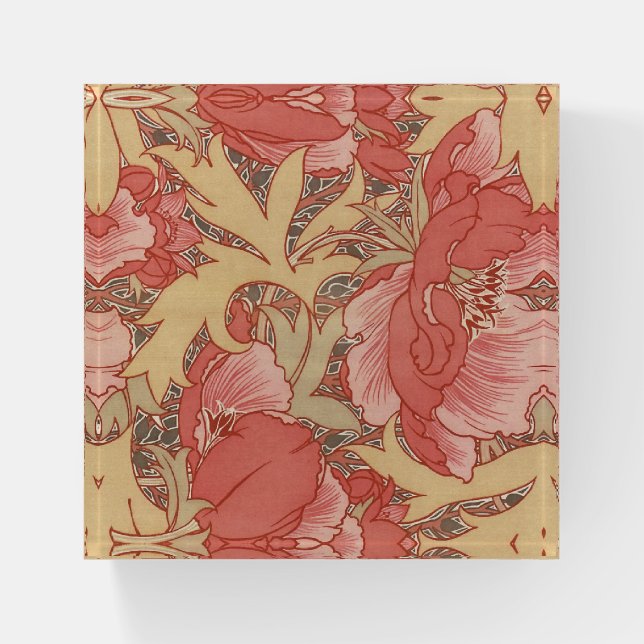 William Morris Poppies Floral Art Nouveau Pattern Paperweight (Front)