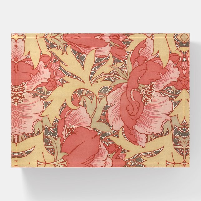 William Morris Poppies Floral Art Nouveau Pattern Paperweight (Front)