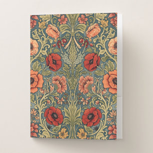 William Morris Poppies Floral Art Nouveau Pattern Pocket Folder