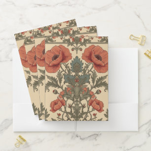 William Morris Poppies Floral Art Nouveau Pattern Pocket Folder
