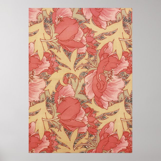 William Morris Poppies Floral Art Nouveau Pattern Poster (Front)