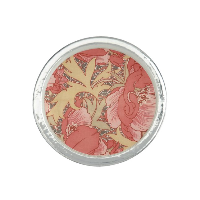 William Morris Poppies Floral Art Nouveau Pattern Ring (Front)