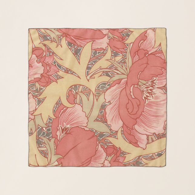 William Morris Poppies Floral Art Nouveau Pattern Scarf (Front)