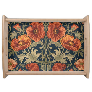 William Morris Poppies Floral Art Nouveau Pattern Serving Tray