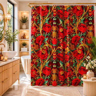 William Morris Poppies Floral Art Nouveau Pattern  Shower Curtain