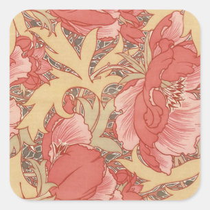 William Morris Poppies Floral Art Nouveau Pattern Square Sticker