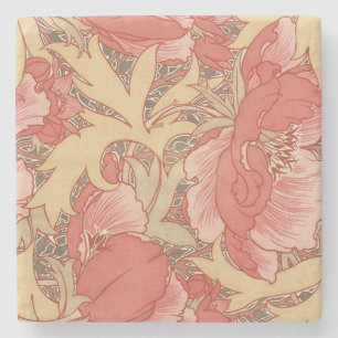 William Morris Poppies Floral Art Nouveau Pattern Stone Coaster
