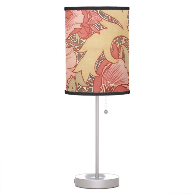 William Morris Poppies Floral Art Nouveau Pattern Table Lamp (Left)