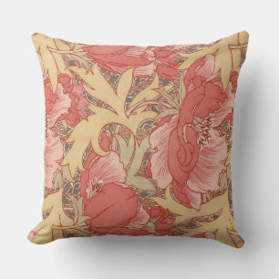 William Morris Poppies Floral Art Nouveau Pattern Throw Pillow