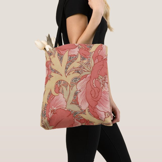 William Morris Poppies Floral Art Nouveau Pattern Tote Bag (Close Up)