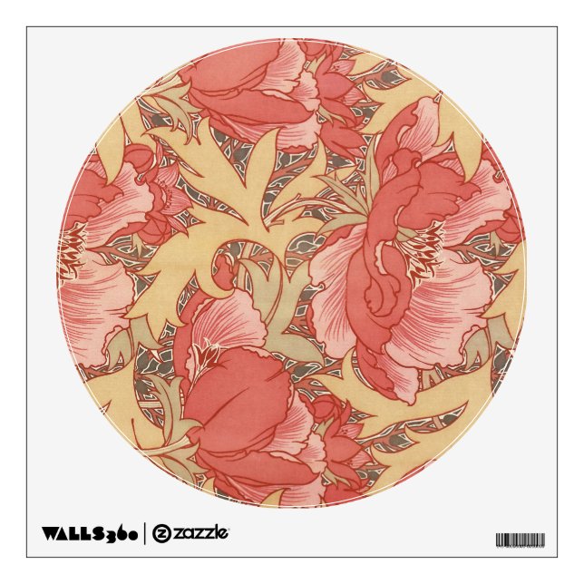 William Morris Poppies Floral Art Nouveau Pattern Wall Decal (Front)