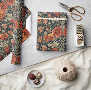 William Morris Poppies Floral Art Nouveau Pattern Wrapping Paper