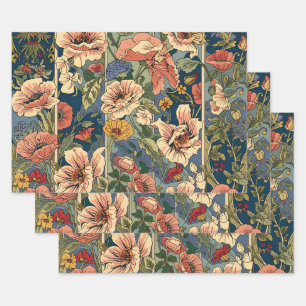 William Morris Poppies Floral Art Nouveau Pattern Wrapping Paper Sheets