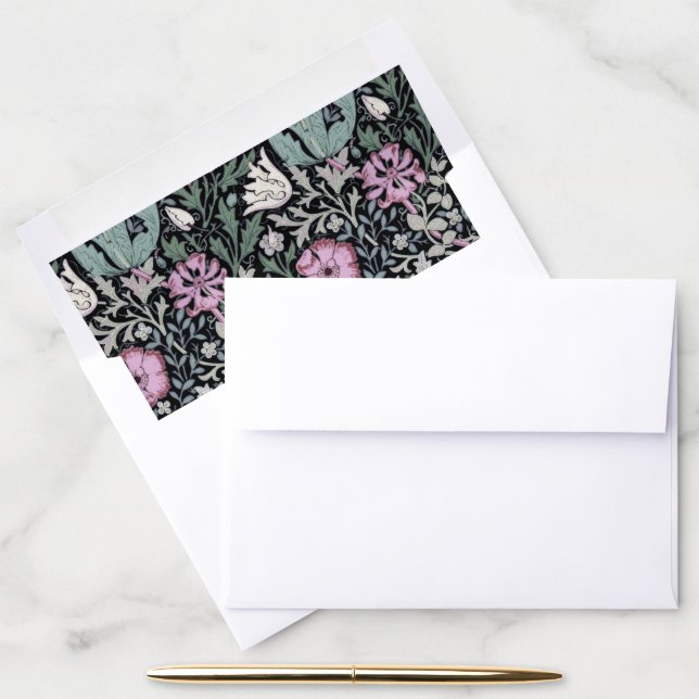 William Morris Poppy Botanical Victorian Wallpaper Envelope Liner (Desk)