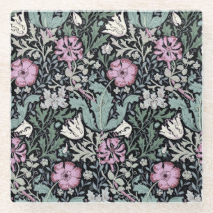 William Morris Poppy Botanical Victorian Wallpaper Glass Coaster